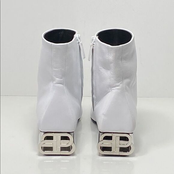 Balenciaga White Typo BB Heel Leather Ankle Boots size 39 - Picture 7 of 15